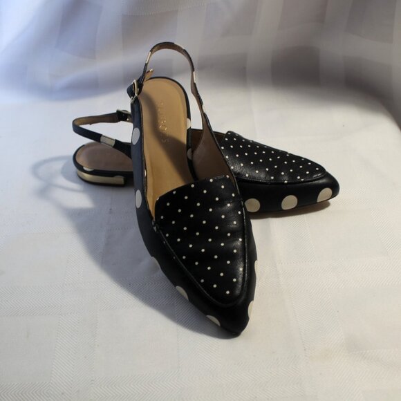 TALBOTS Poppy Slingback Flats Black & White Polka Dots Size 8.5M - Picture 2 of 10